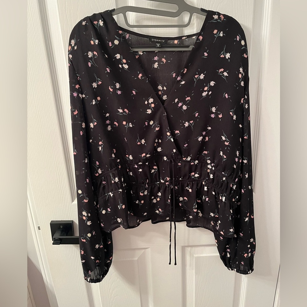 Dynamite floral blouse drawstring waist
